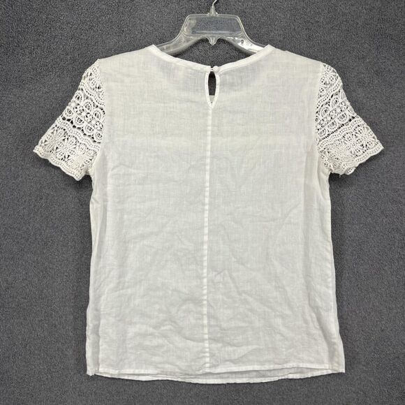 J.Crew Blouse Womens 4 White Linen Lace Short Sleeve Crochet‎ Summer Boho Top - Picture 2 of 16